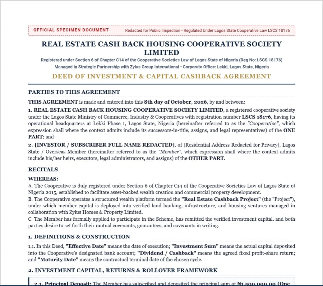 Sample RECB Deed of Agreement Document